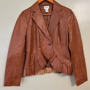 Together Womens Light Brown One Button Tired Front Laced Back Leather Jacket6